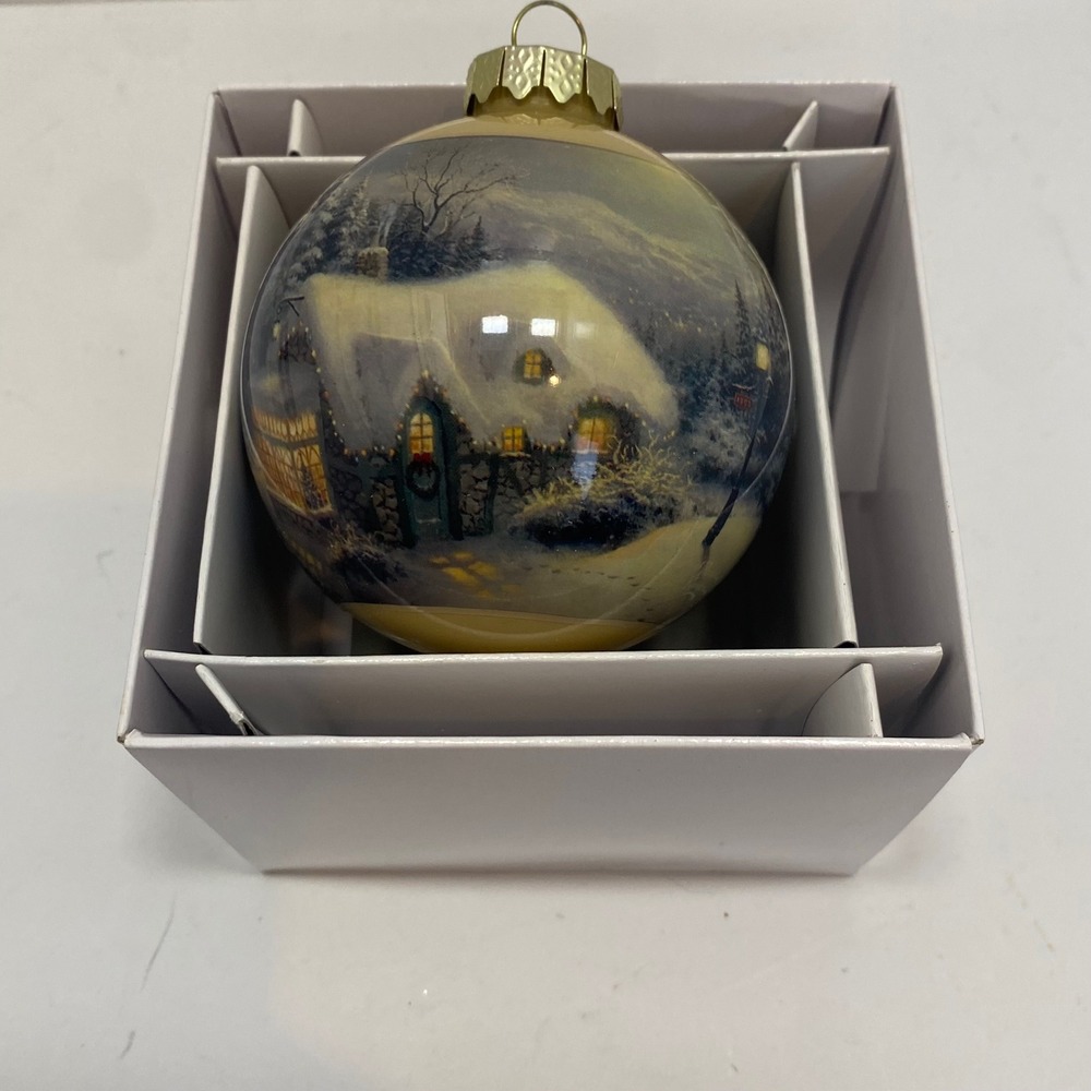 Thomas Kinkade Limited Edition 2011 Holiday Ornament Winter Cottage Scene Glass